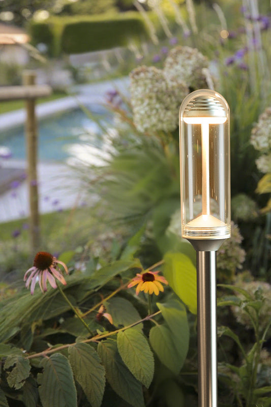 Cylindrical Glass Outdoor Light 5W-3000K Outdoor Lighting (IP65) - Solar Powered & High Colour Rendering Index (CRI) 90+ & UV Protection
